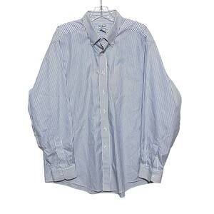 LL Bean Wrinkle Resistant Blue White Striped Button Shirt Mens L Reg 0 CUYS